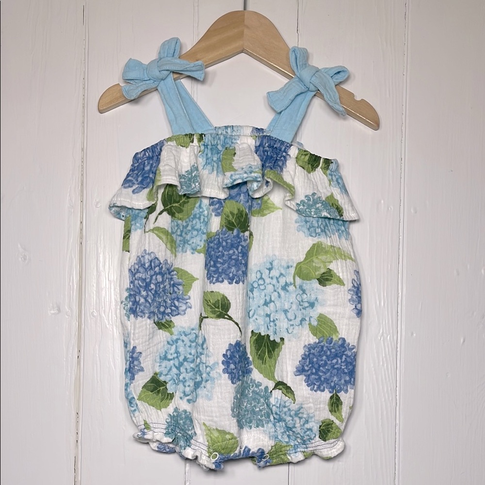 MUD PIE EUC 100% Cotton Girls Muslin Gauze Hydrangea Bubble